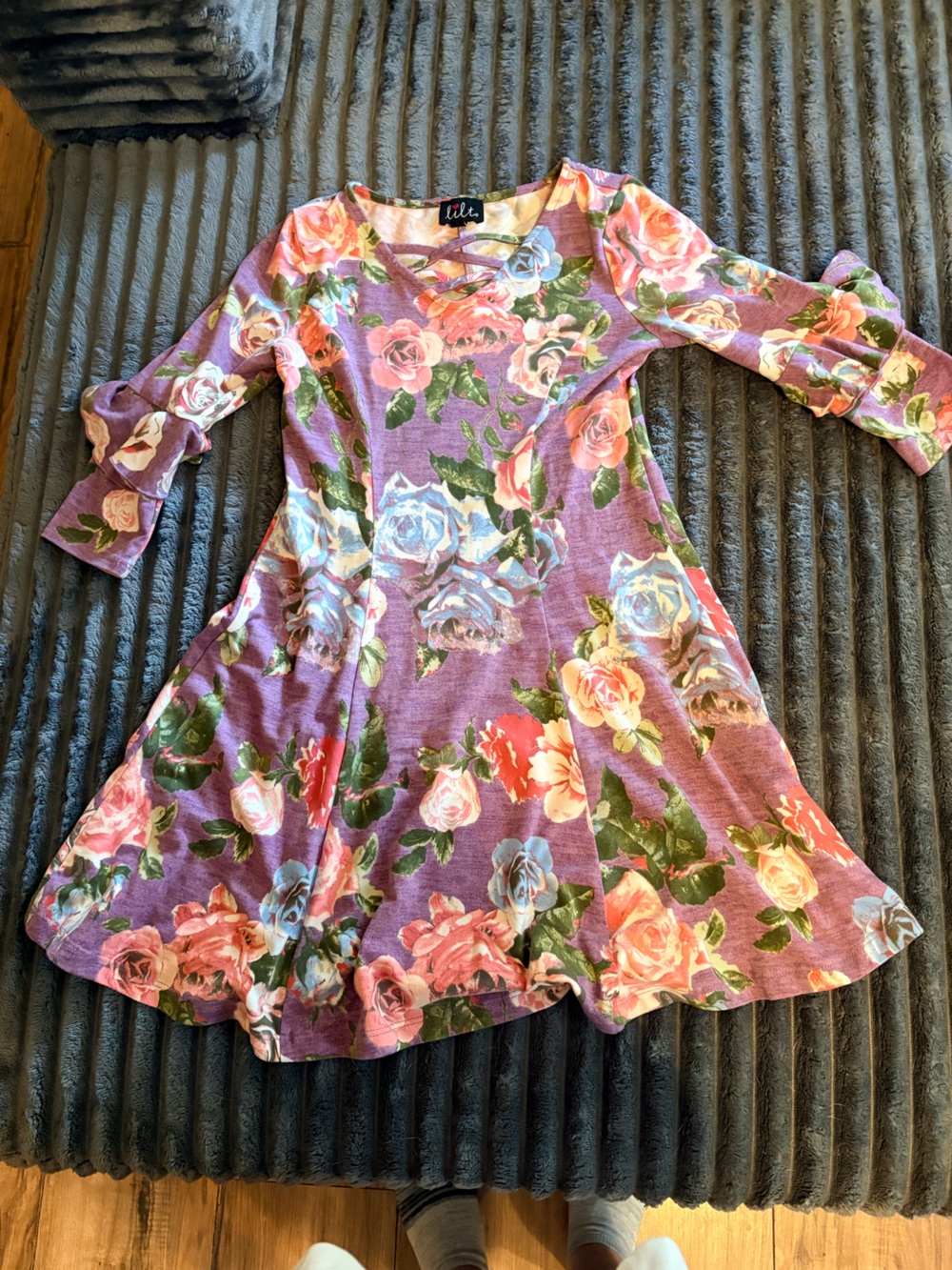 lilt Purple Floral Fit-and-Flare Girls Dress